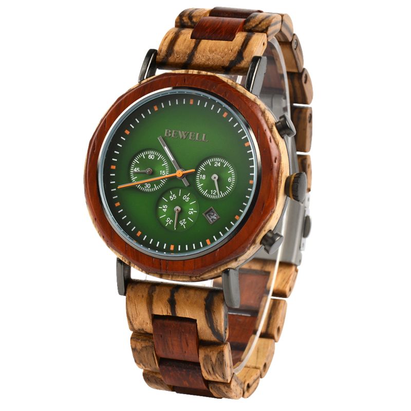 Bewell Newest Luxury Handmade Watch Quartz Chronograph Watch Engraved Wooden Watches Men Wrist