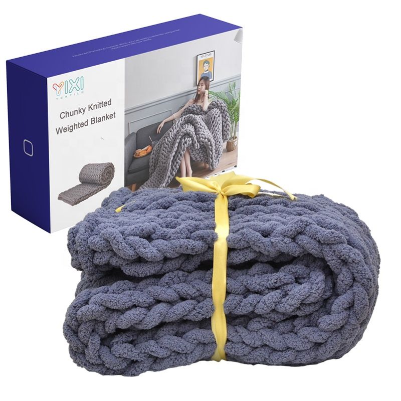 Big Hand Woven Yarn Wool Chenille Thick Throw Chunky Knit Knitted Blanket for Blanket
