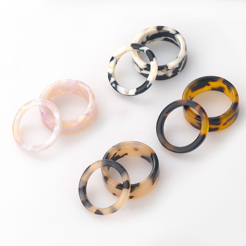 Big Square Geometric Aesthetic Women Jewelry Twisted Braided Leopard Chunky Korean Marble Resin Rings