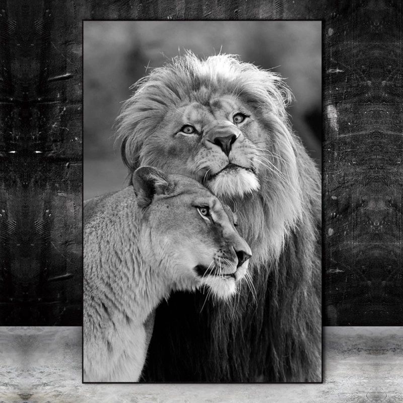 Black and White African Wild Lions Lover Canvas Painting Posters and Prints Wall Art for Living Room Home Decor (No Frame)
