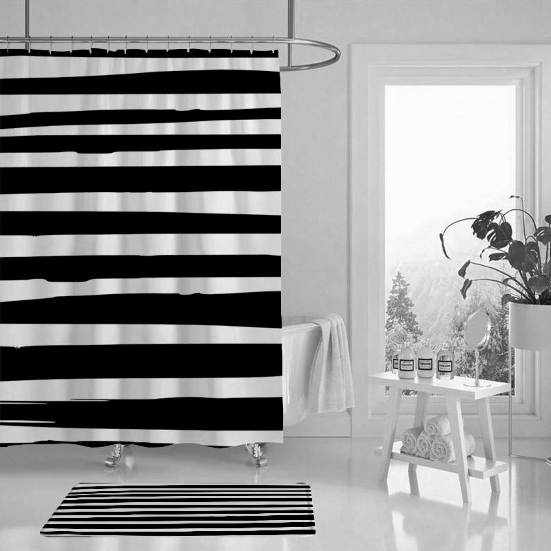 Black and White Striped Shower Curtain Geometric Waterproof Mildew Resistant Black and White Shower Curtain