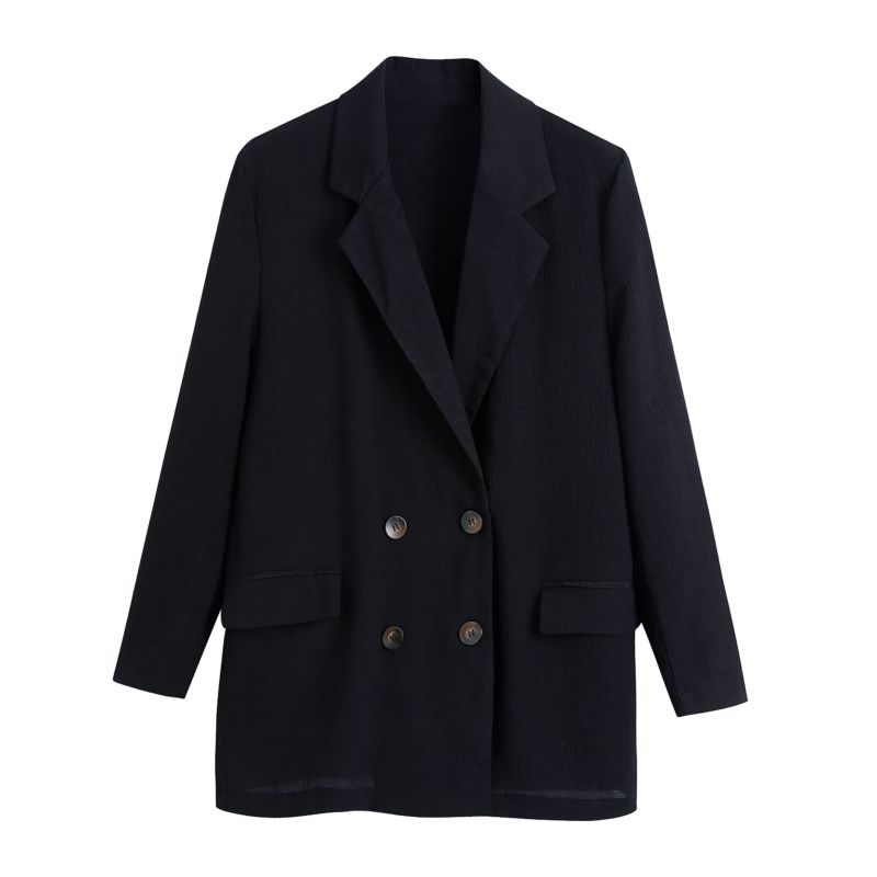 Black Color Notched Collar Double Breasted Women Jacket Vintage Design Ladies Blazers