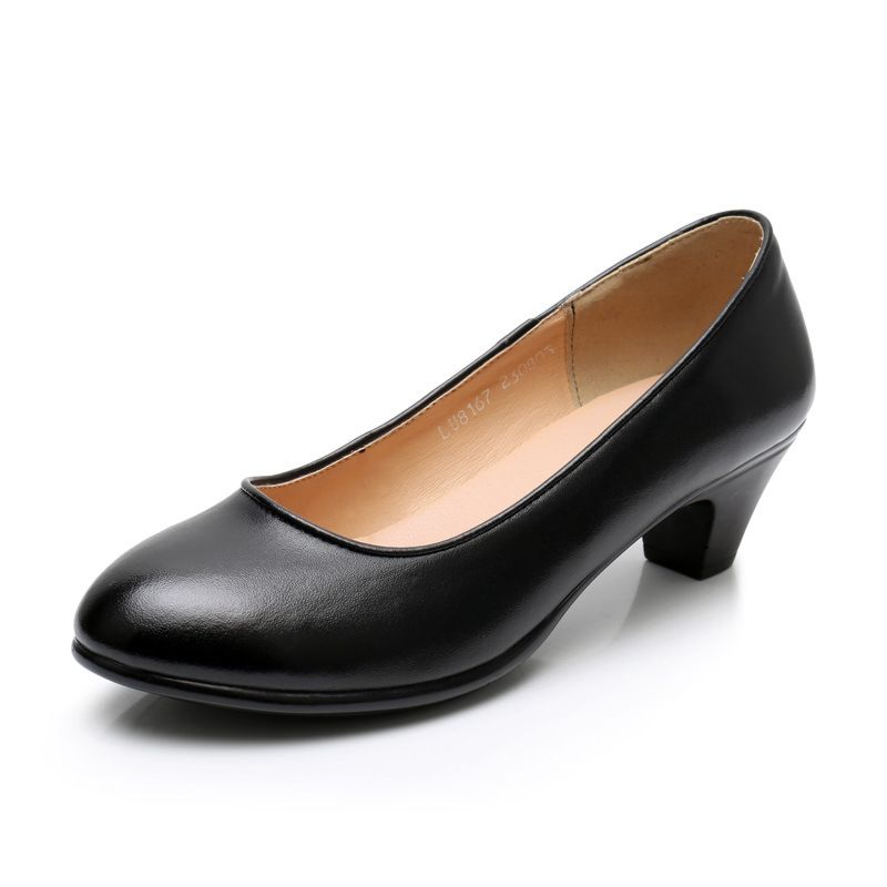 Black Cow Genuine Leather Women Anti-Slip Work Professional Hotel Bank Staff Shoes