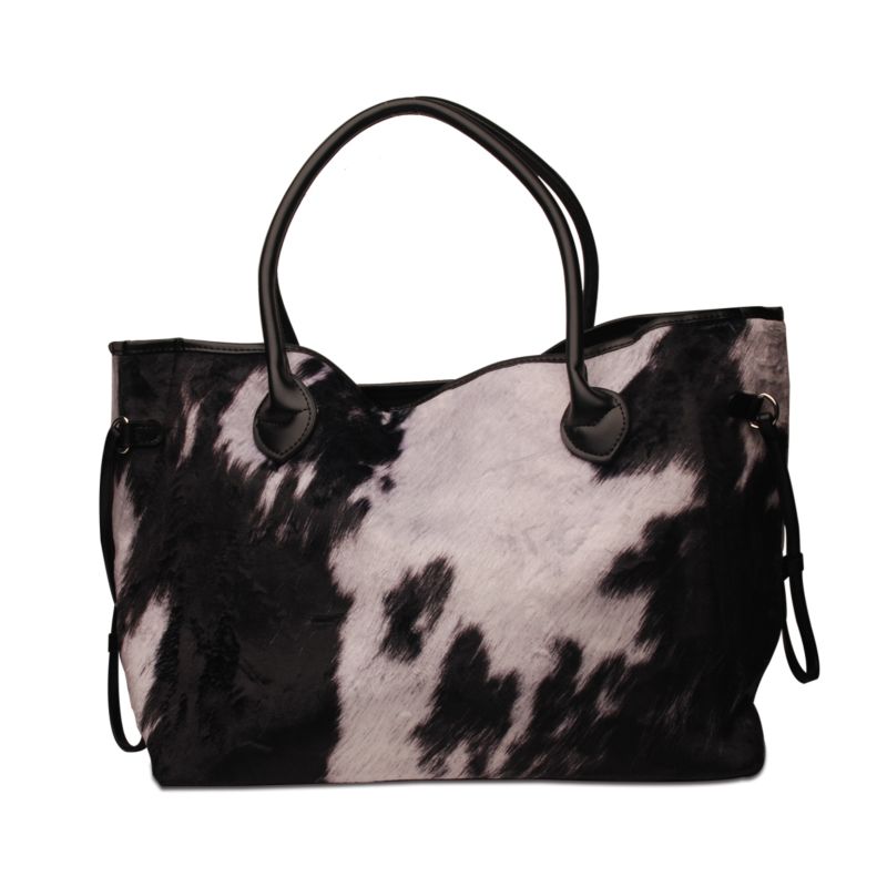 Black Cow Tote Bag Women Shoulder Bag Large Capacity Women Handbag with Pu Handles Dom-1061431