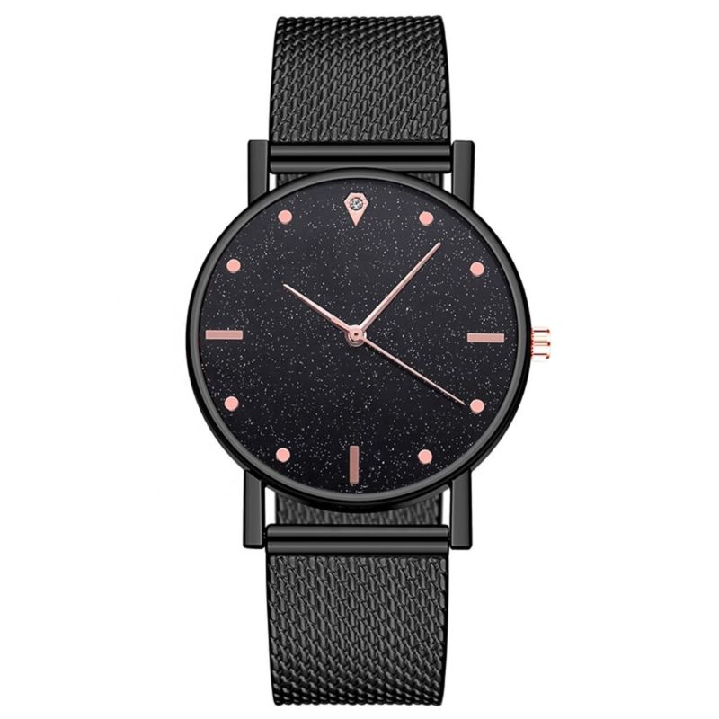 Black Mesh Band Watches Bling Dial Women Hand Watches Woman Watch
