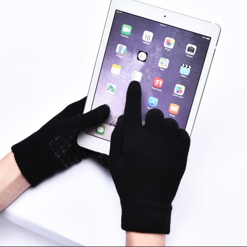 Black Offset Non-Slip Touch Screen Knitted Gloves Outdoor Warm Riding Gloves Acrylic Magic Gloves Logo Can Be Customized