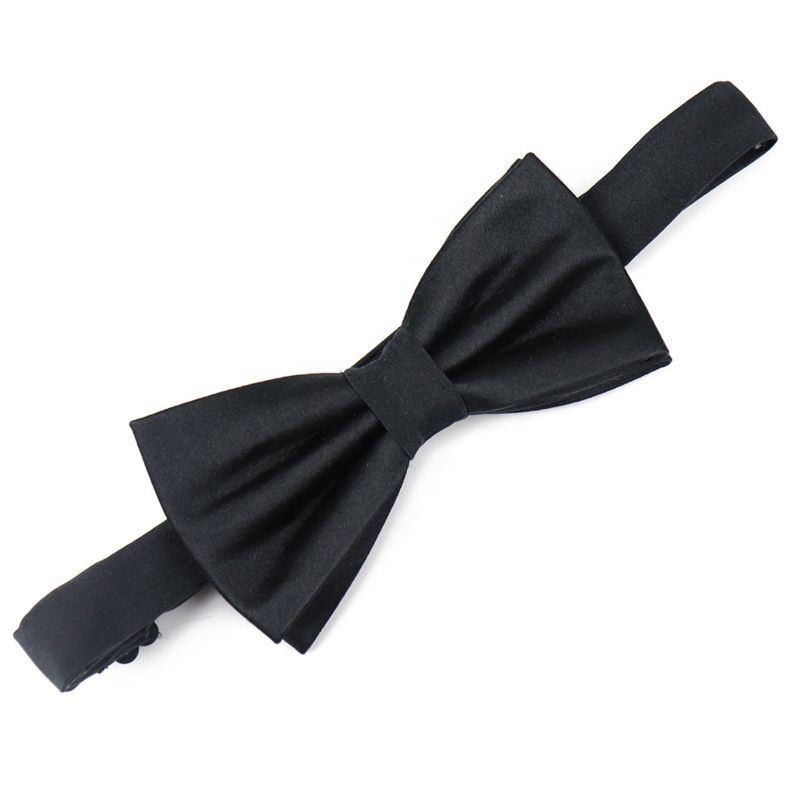 Black Solid Color Suit Matching Designer Satin Silk Bow Tie Mens