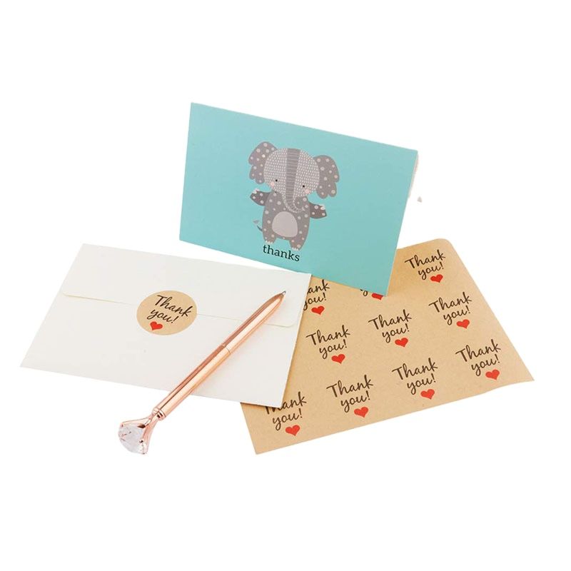 Blank Design Thank You Cards Envelope Notes Cute Animal Baby Shower Greeting Card