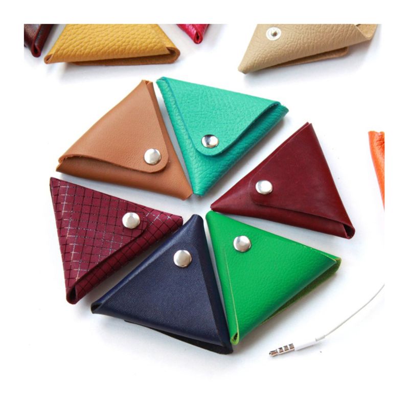 Blank Keychain Purse Triangle Pu Leather Snap Coin Pouch