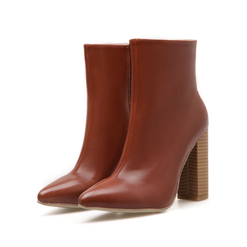 Block High Heel Chunky Pointed Toe Women Boots Lady Shoes Stilettos Ankle Boot