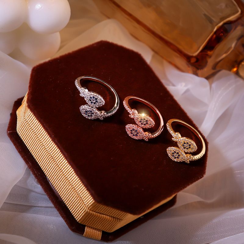 Blue Zirconia Turkish Evil Eyes Open Ring Adjustable Rose Gold Plated Double Evils Eyes Finger Ring