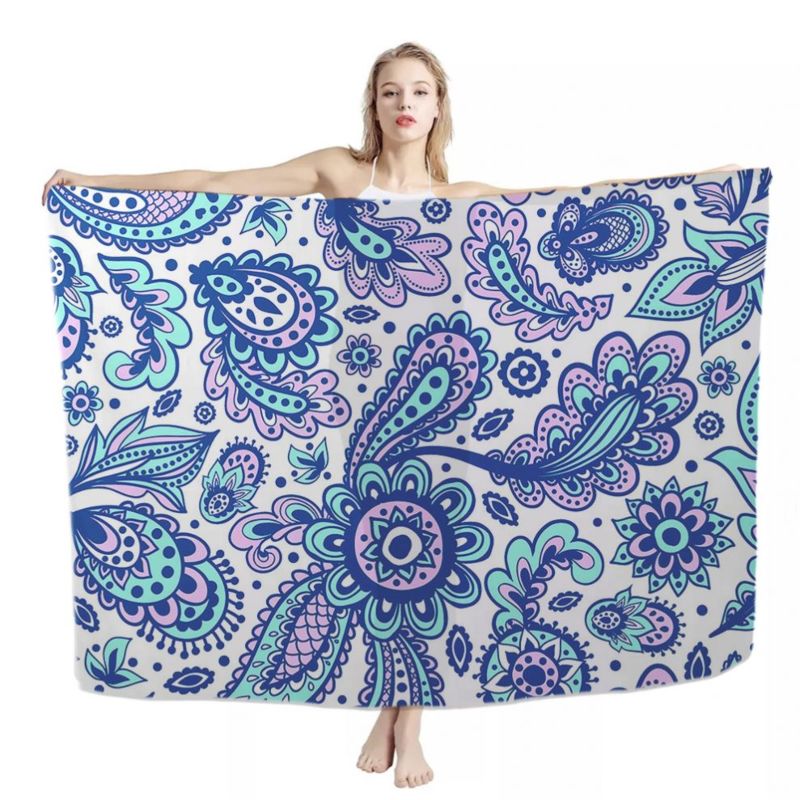 Blue/Purple Paisley with Mandala Pattern Beach Sarongs Soft Beachwear Comfortable Vogue Hawaiian Sarongs Beach Pareo