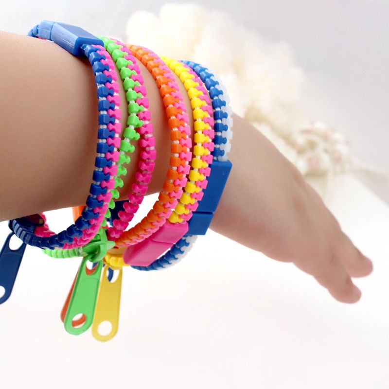 Blues Promotion Simple Double Colors Easter Basket Stuffers Fidget Toys Plastic Resin Zipper Bracelet for Children
