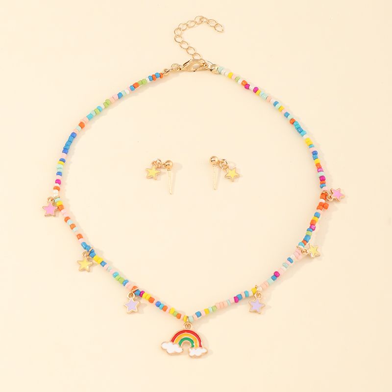 Bohemia Colourful Beads Tassels Jewelry Sets Rainbow Butterfly Shell Flower Pendant Necklace Earrings Sets