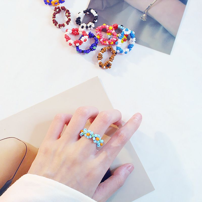 Bohemian Candy Color Resin Beads Finger Rings for Women Bijoux Elastic Stretch Finger Rings Jewelry (Kr079)