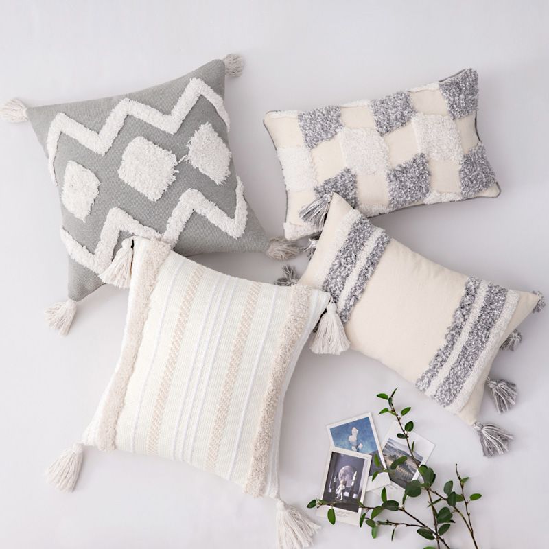 Bohemian Tufted Boho Cushion Cover Set Fringe Pillow Cover Geometric Pillowcase for Sofa