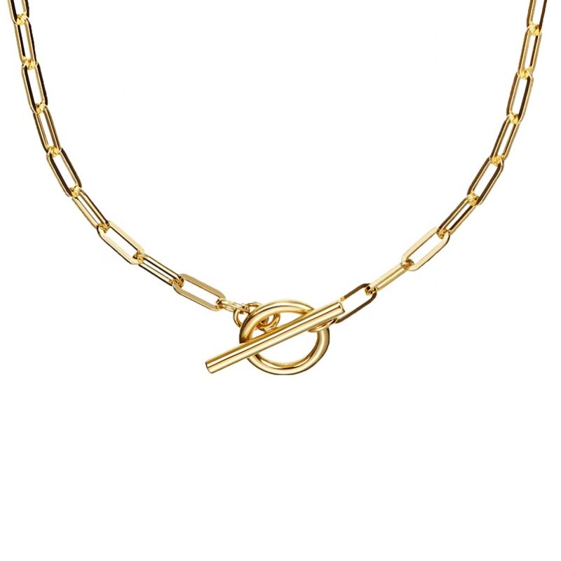 Boho Jewelry 925 Sterling Silver Minimalist Paperclip Chain Plain Circle Bar Necklace Gold