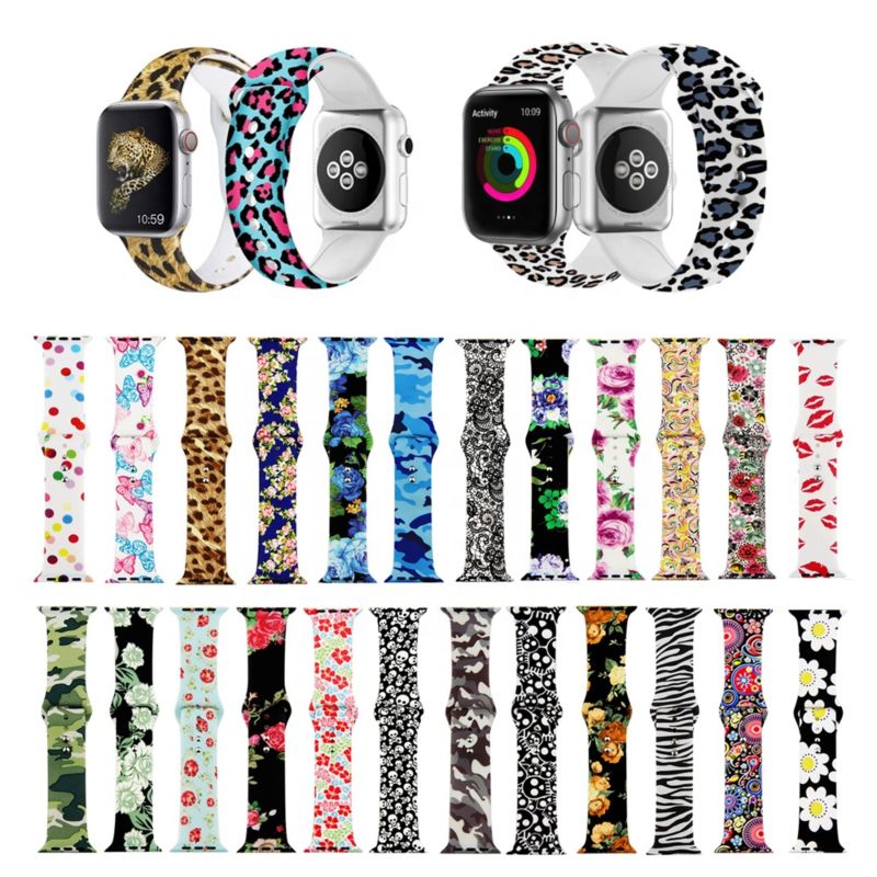 Boorui Silicone Print Patterns Watch Bands for Apple Watch Band Designer Straps for Apple Watch Series 7 6 5 4 3 2 1 /