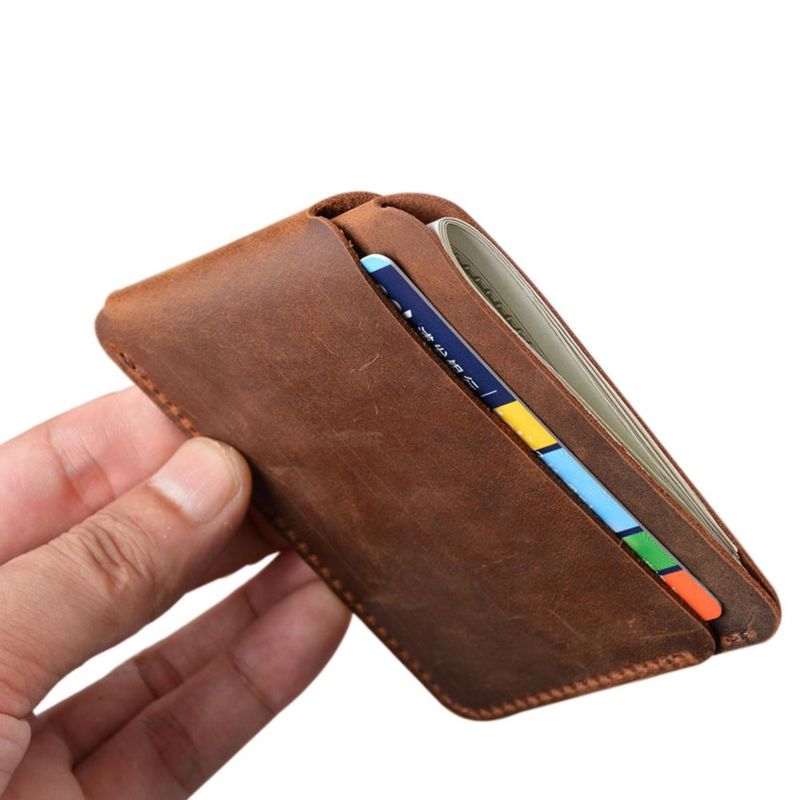 Boshiho Retro Men Credit Id Coin Leather Front Pocket Black Slim Customise Crazy Horse Leather Business Wallet Card Holder