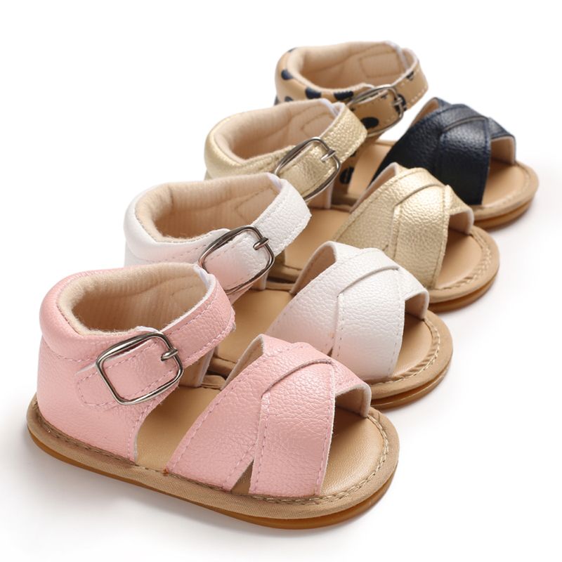 Boutique Solid Woven Leather Baby Sandals for Girls