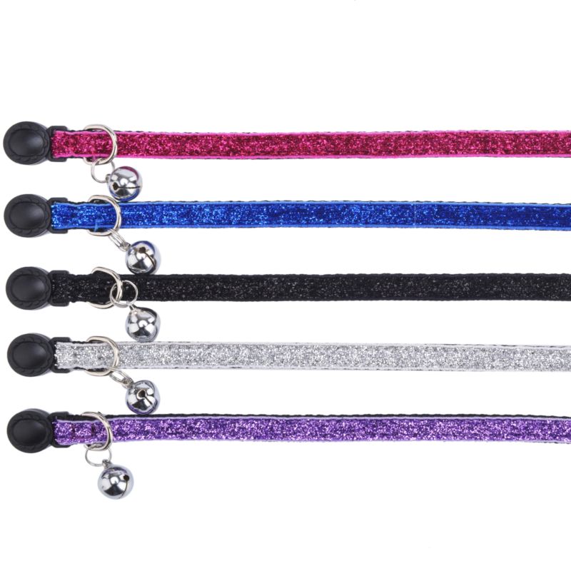 Breakaway Buckle Pet Collar Soft Velvet Colorful Sparkles Glitter Cat Collar with Bell