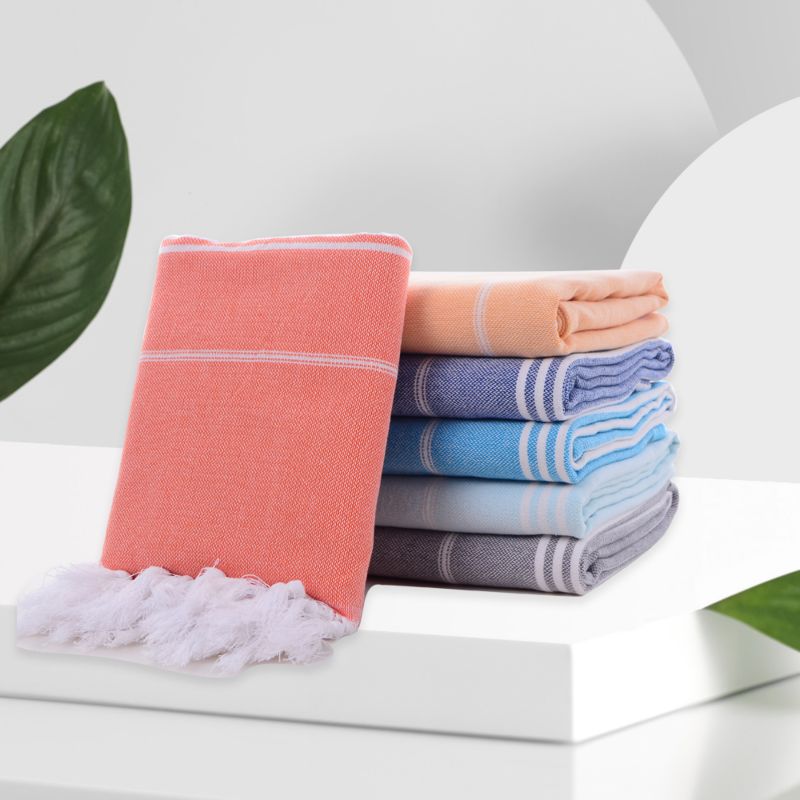 Bright Colored Two-Striped Beach Towel Pestemal Turkish Hammam Spa Towel Organic %100 Cotton Bath Towel Made in Turkey
