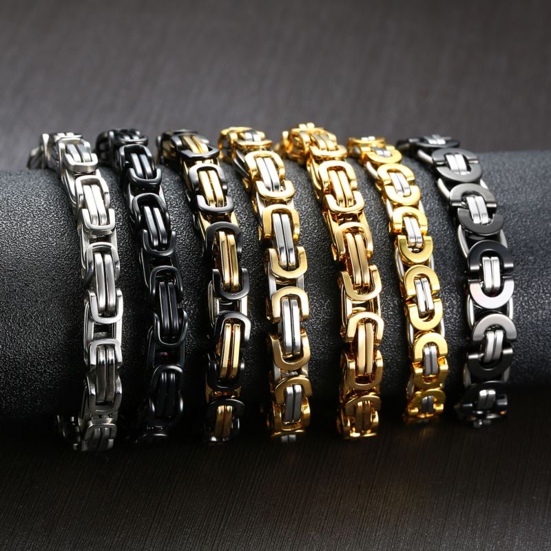 Byzantine Chain Bracelet Stainless Steel Link 18K Gold Silver Black Hip Hop Bracelet for Men Gentlemen
