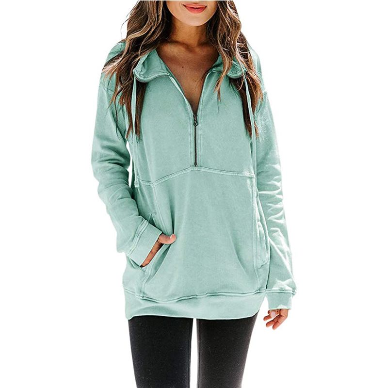 C00004 Explosive Kangaroo Pocket Half Zipper Long Sleeve Solid Color Hooded Sportswear Jogging Sportswear