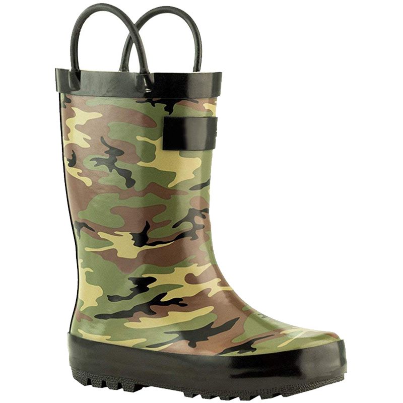 Camouflage Printing Children Wellies Waterproof Rubber Shoes with Handle Army Rain Boots for Kids