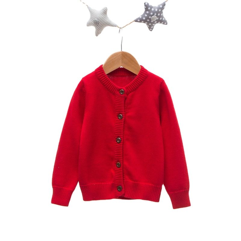 screw  neck single button cotton kids cardigan sweater