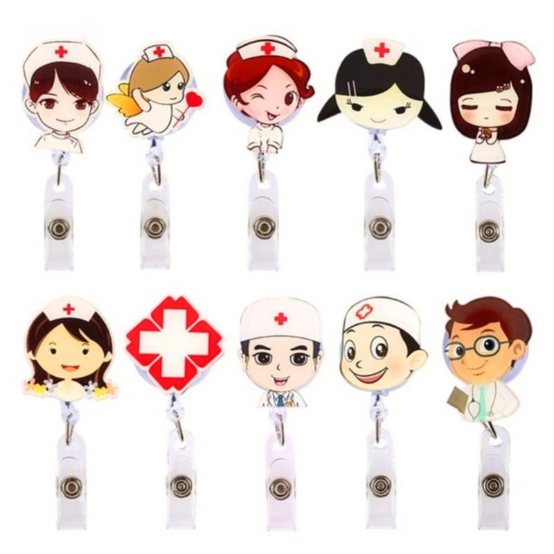 Cartoon Retractable Pull Badge Reel Card Badge Holder Reels for Doctor Dentist Nurse