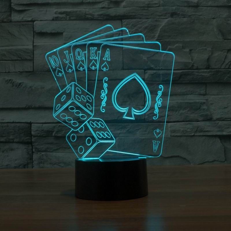 Casino Poker Dice Light 3D Illusion Nightlight Table Desk Bedroom Bedside Lamp Decoration 5V Usb Color Change Mood Lamp
