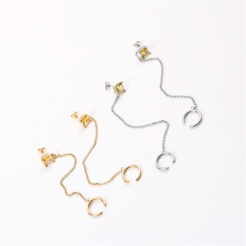 Centi Jewelry Stainless Steel Diamond Inlaid Chain Drop Earrings Ins Women Minimal Gold Chain Linked Stud Ear Cuffs
