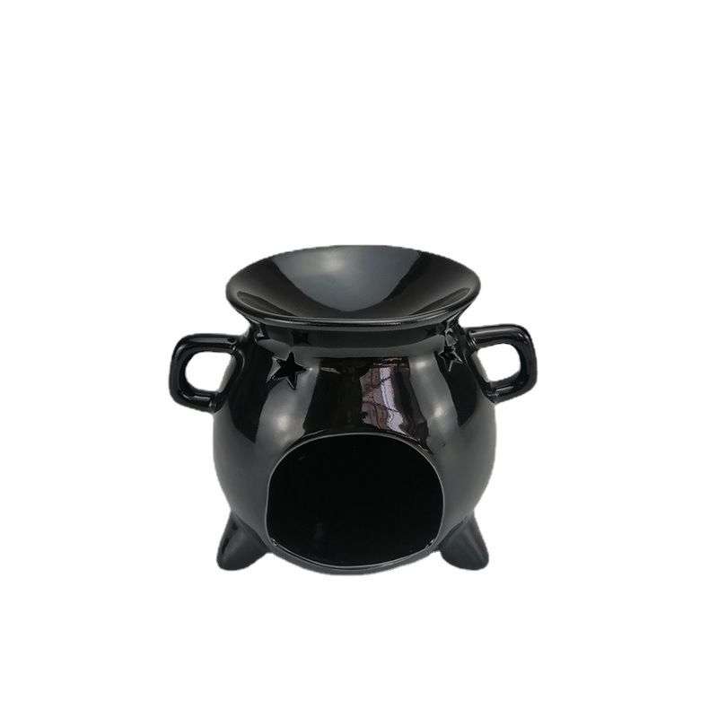 Ceramic Black Cauldron Tealight Candle Holder Essential Incense Aroma Diffuser Oil Burner