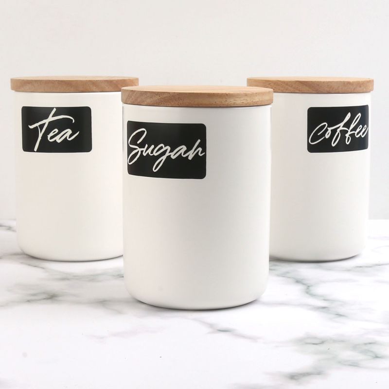 Ceramic Porcelain Food Storage Canister Jar with Wooden Lid Set of 3