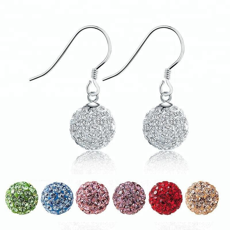 Cgo02 Free Sterling Silver Jewelry Just Pay Shipping 10-12Mm Shiny Disco Crystal Pave Ball Earring for Lady Gift