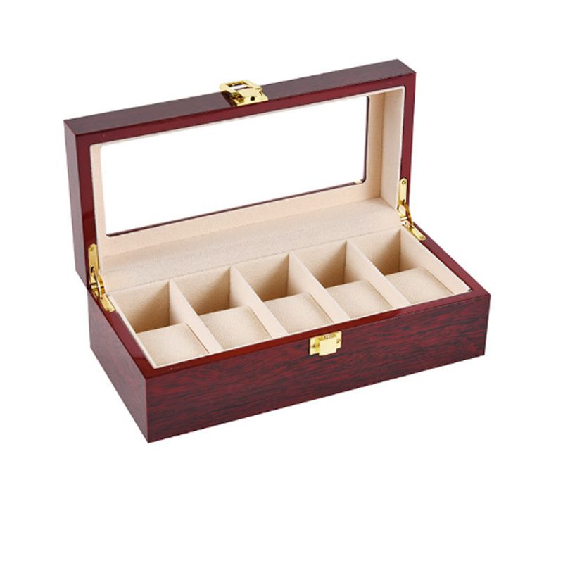 Cherry Watch Box Wooden Organizer 5 Slots Watch Display Case 5