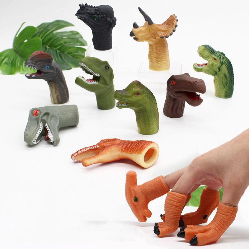 Children Early Educational Animal Toys Silicone Dinosaur Finger Puppet Set