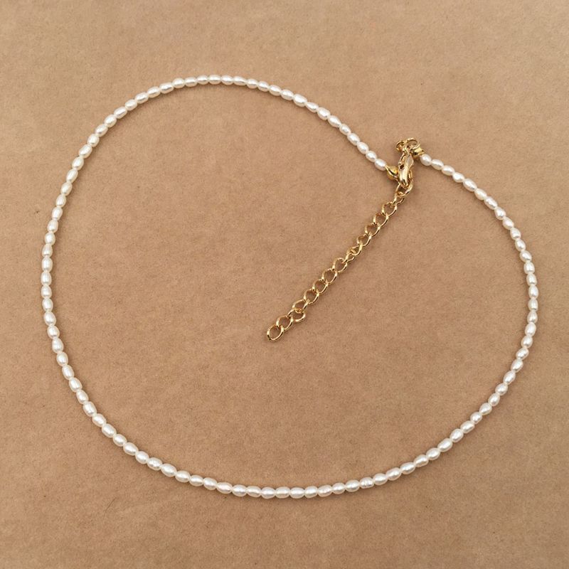 Choker Necklace Mini Rice Freshwater Pearl for Women 14-22 Inch ,3 Mm Beaded Necklaces Wedding Women's Gift Party Engagement