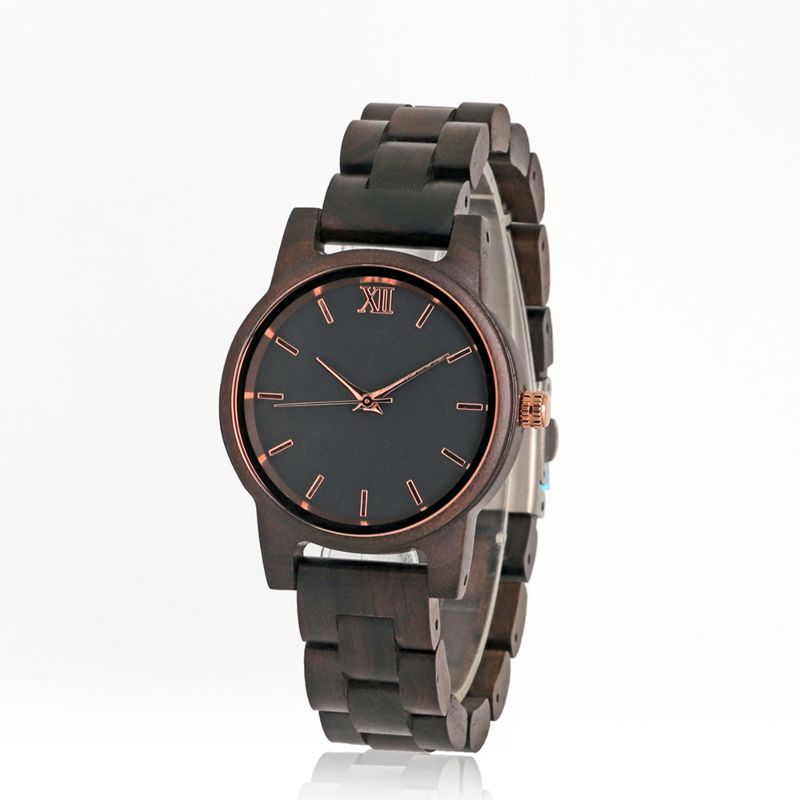 Christmas, Birthday Gift for Her Black Sandal, Walnut Wood Materials Wooden Watch for Her