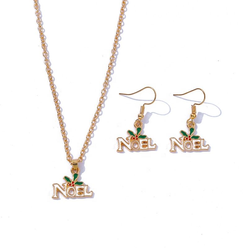 Christmas Simple Letter Necklace Earrings 2 Piece Set Female Clavicle Chain Niche Christmas Gift Jewelry Women