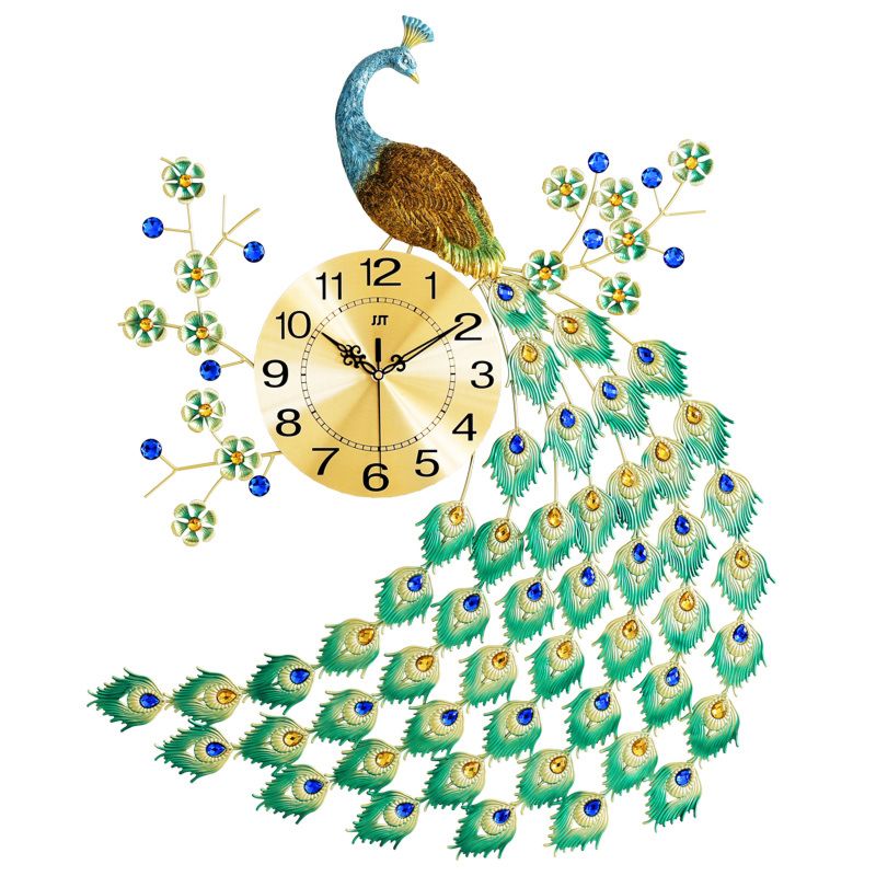 Christmas Year Gift European Style Classic Mute Gold Peacock Decorate Metal Wall Clock