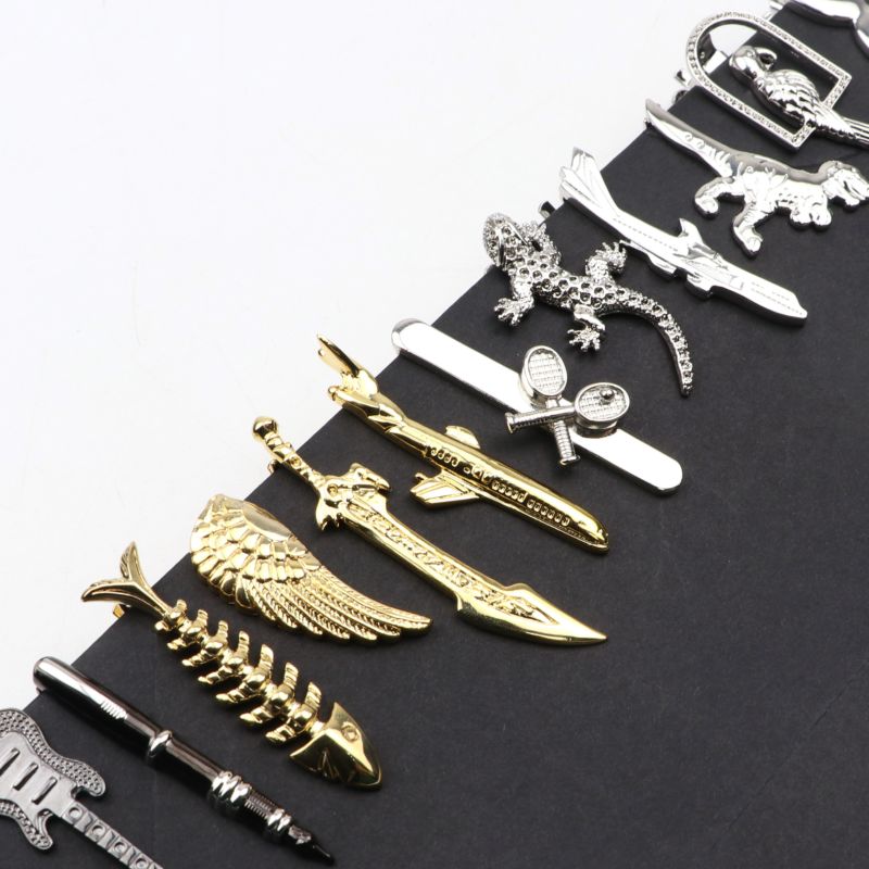 Chrome Stainless Tie Clips Guitar Lizard Dinosaur Bird Sword Pen Shape Tie Clip for Men Necktie Clips Pin for Mens Gift