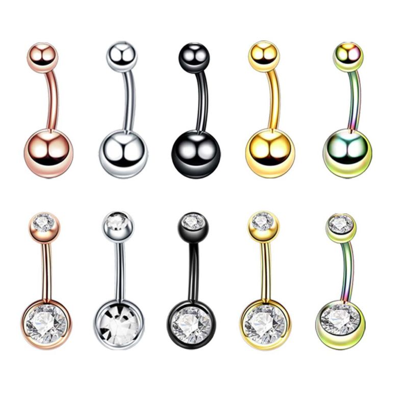 Classic 1Pcs 14G Clear Zircon Belly Button Rings for Women Gold Colorful Stainless Steel Belly Rings Piercing Jewelry