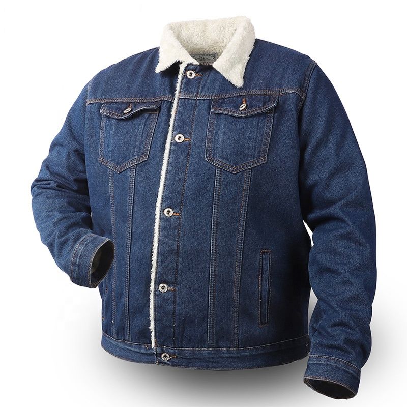 Classic Men's Denim and Cashmere Stitching Men's Plush Thickened Denim Jacket Casual Sports Jacket