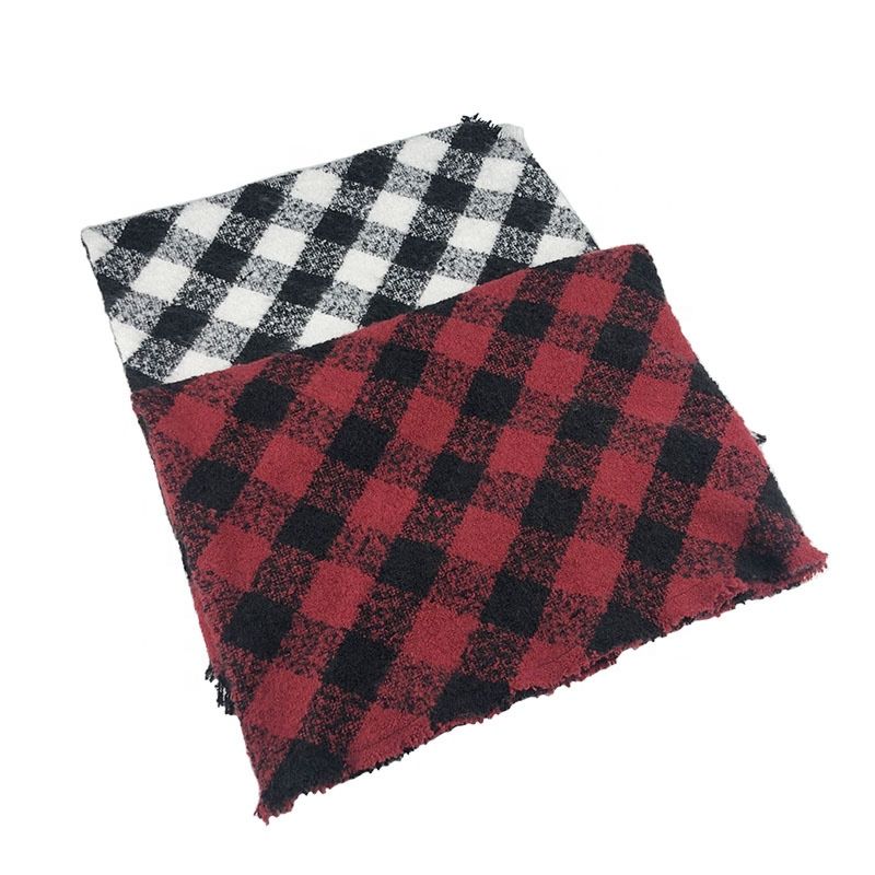 Classic Vintage Polyester Red Black White Check Plaid Heavy Brushed Triangle Scarf Shawl