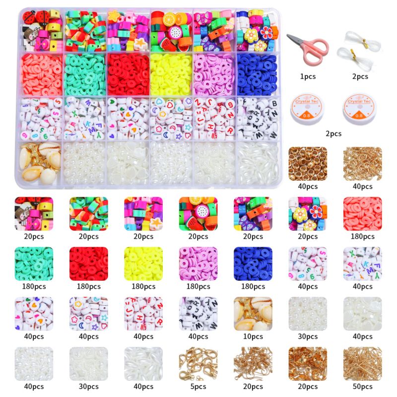 Clay Beads Kit for Bracelets Making Colorful Beads Earring Necklace Diy Jewelry Set Craft Gift 24 Grids Diy Jewelry Making Set