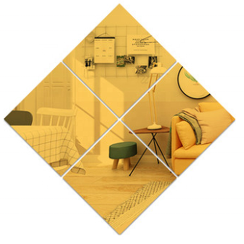 Clear Decorate Square Silver or Golden Reflective Mirrored Acrylic Sticker Wall Mirror for Living Room