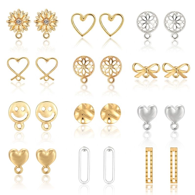 Color-Protected Copper Stud Earring Diy Jewelry Accessories Handmade Material Ring Square Curved Oval Large Geometry