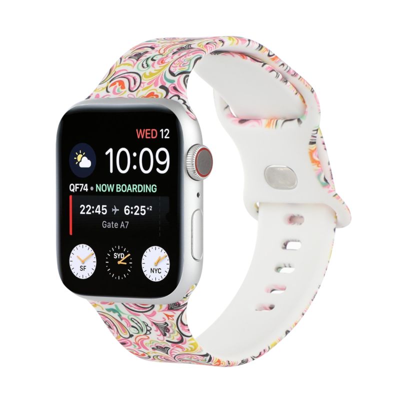 Color Elastic Printed Watch Strap 42Mm 44Mm Sports Silicone Smart Watch Band for Apple Watch Series 3 4 5 6 7 41Mm 45Mm